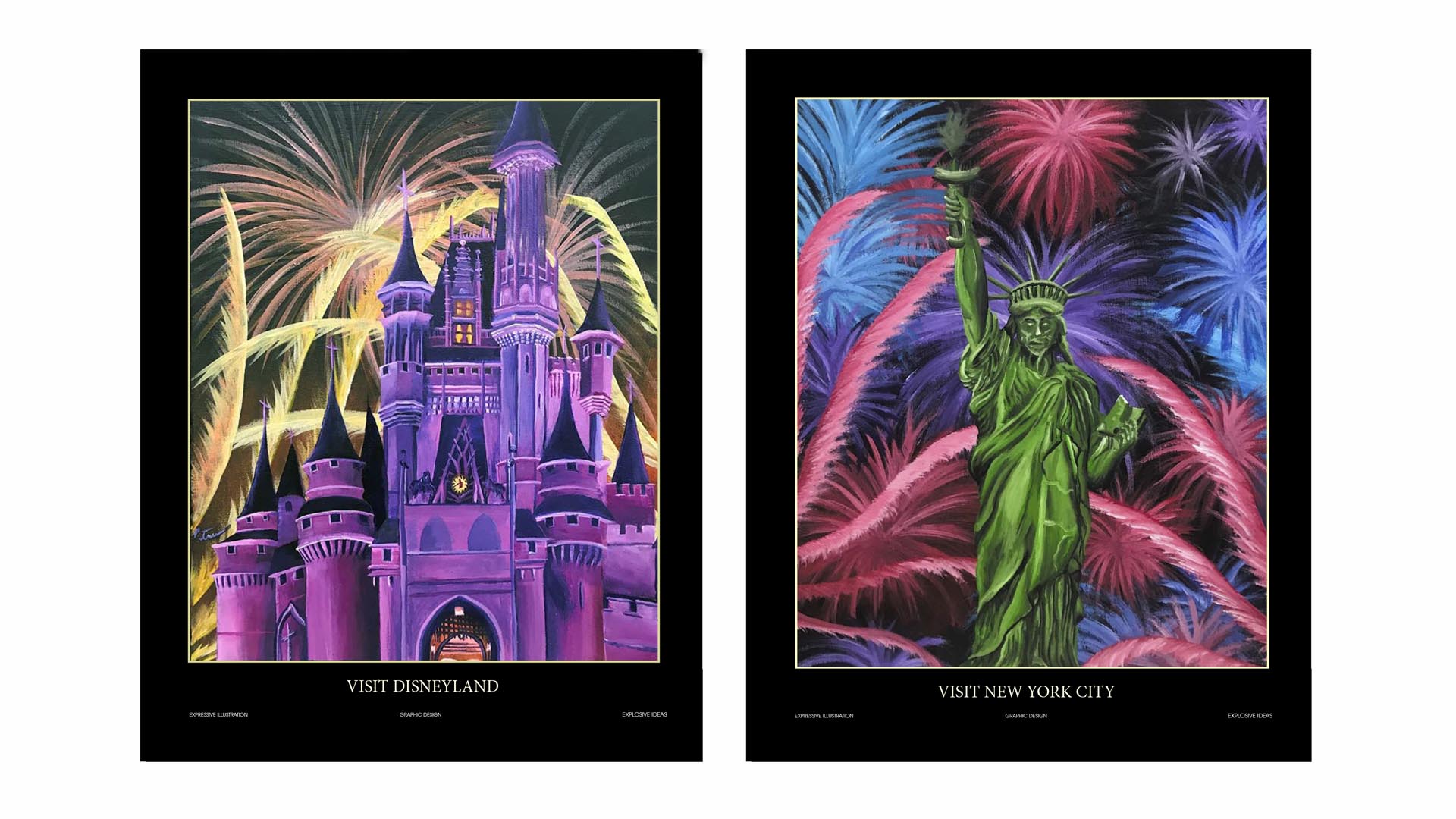 Disneyland and New York City Travel Illustration Posters.
